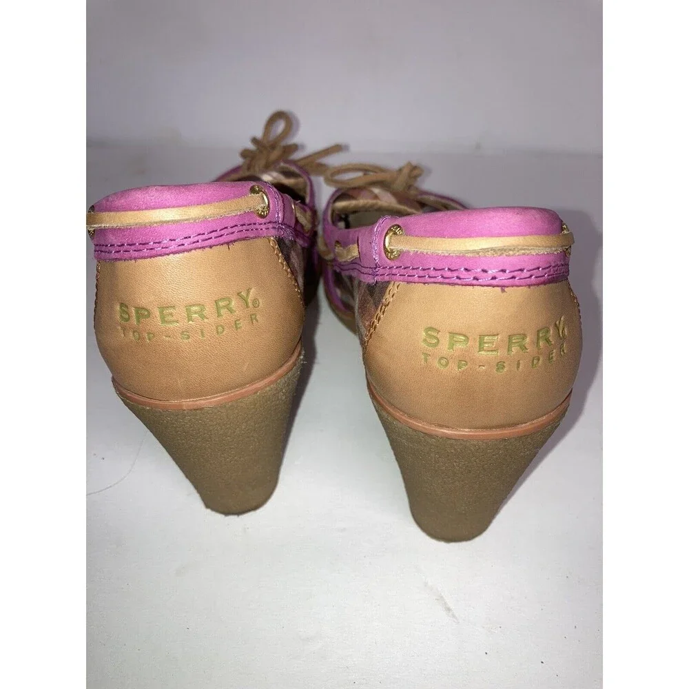 Sperry Top-Sider  Goldfish Wedge Heel Pink Plaid 9518747 Women Sz 7M